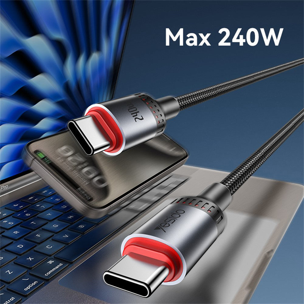 Kabel do danych i ładowania USB-C - USB-C Yesido CA185, 240W, 1.2m, Czarny