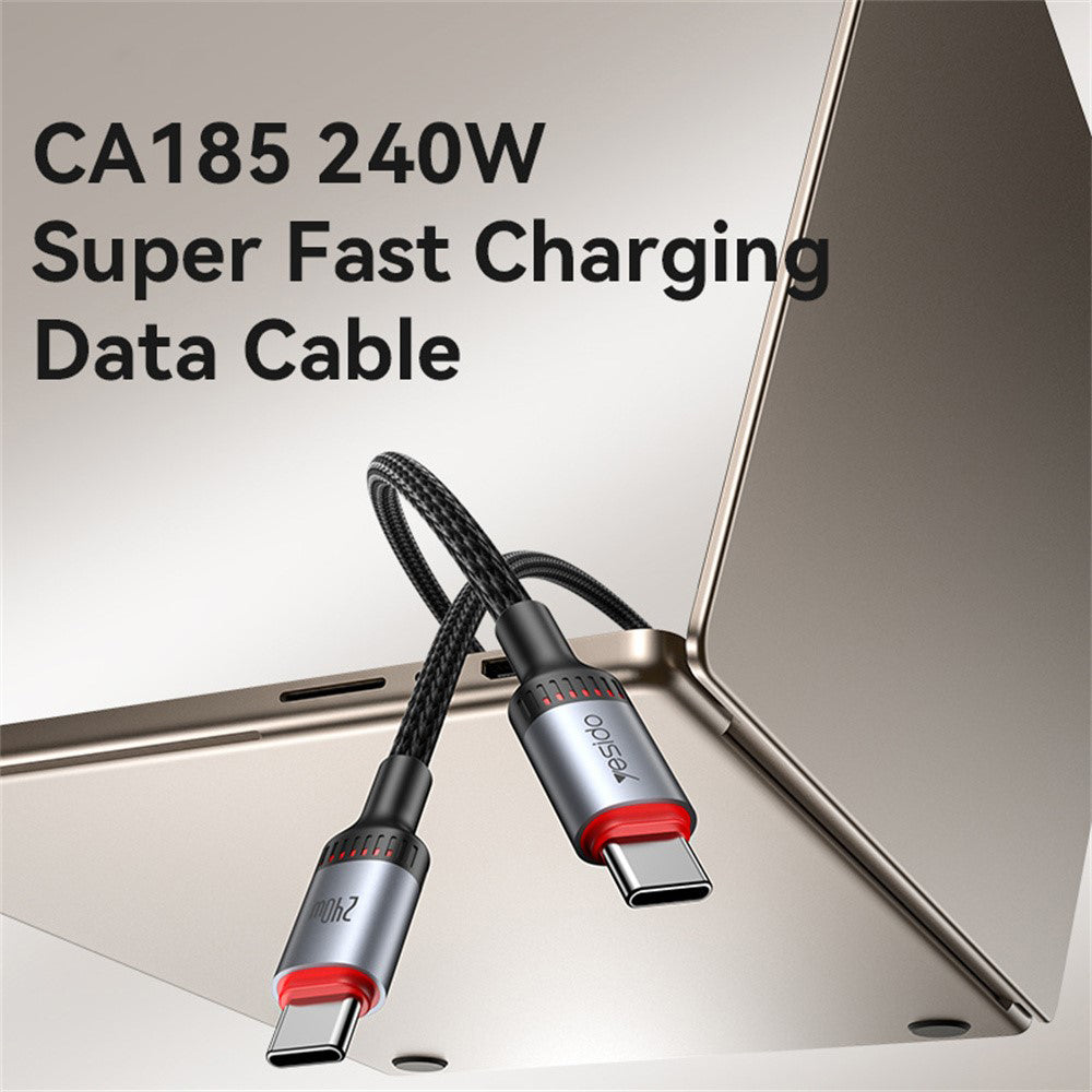 Kabel do danych i ładowania USB-C - USB-C Yesido CA186, 240W, 2m, Czarny