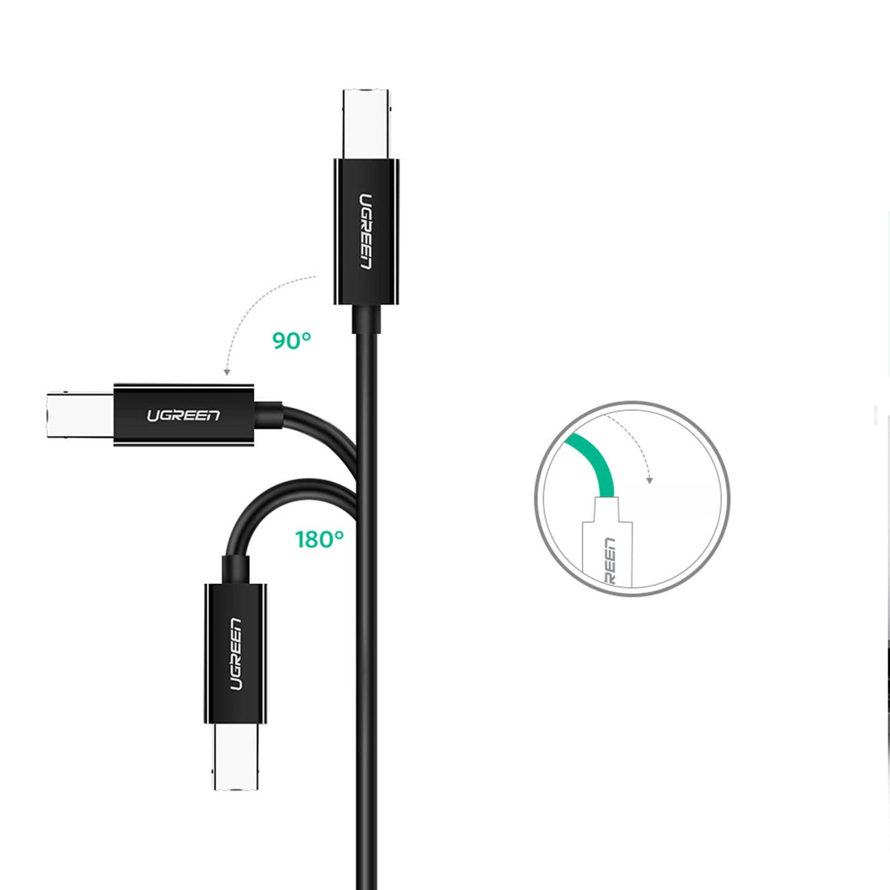 Kabel do drukarki UGREEN US241, USB-C - USB-B, 2 m, czarny