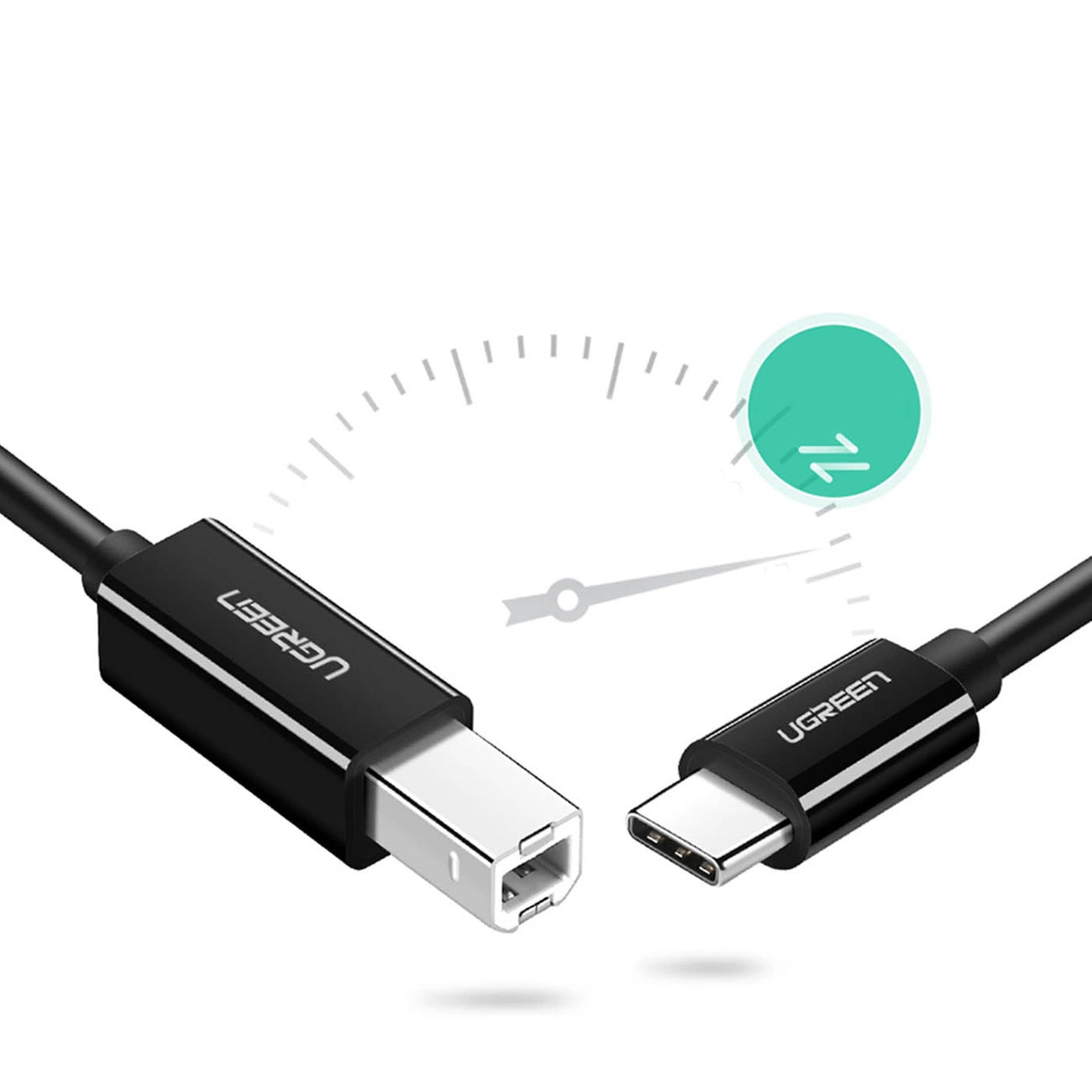 Kabel do drukarki UGREEN US241, USB-C - USB-B, 2 m, czarny