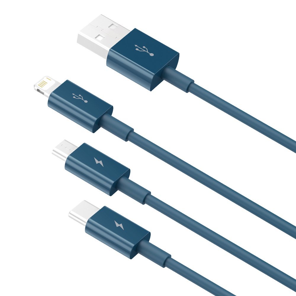 Kabel ładujący USB-A - Lightning / microUSB / USB-C Baseus Superior 3w1 Series, 20W, 1,5m, niebieski CAMLTYS-03