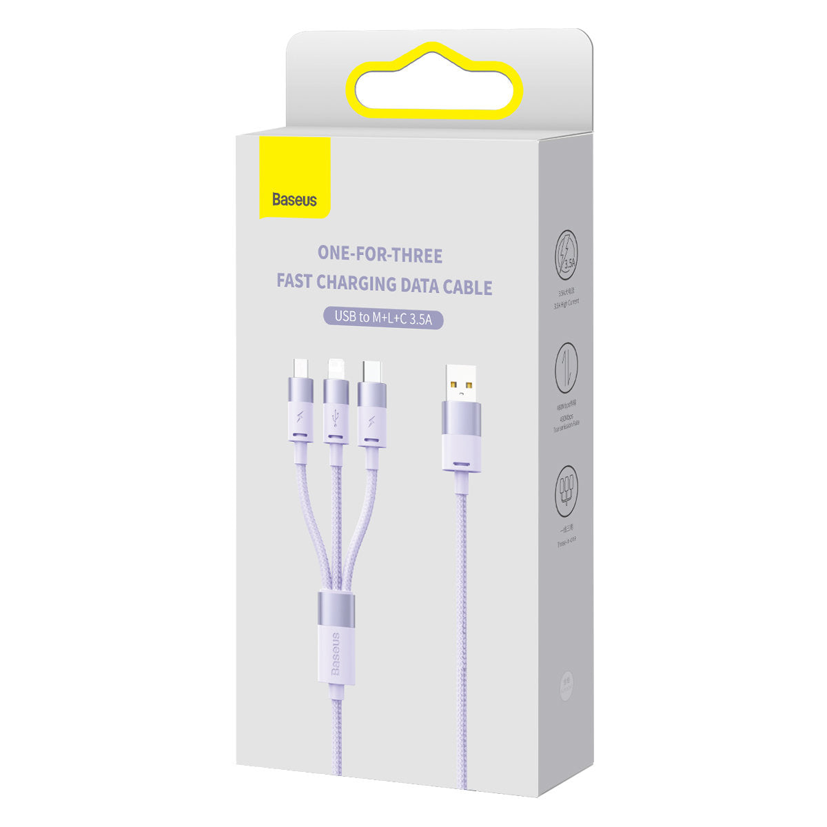 Kabel ładowania USB-A - Lightning / microUSB / USB-C Baseus StarSpeed 3w1, 20W, 1.2m, Fioletowy CAXS000005