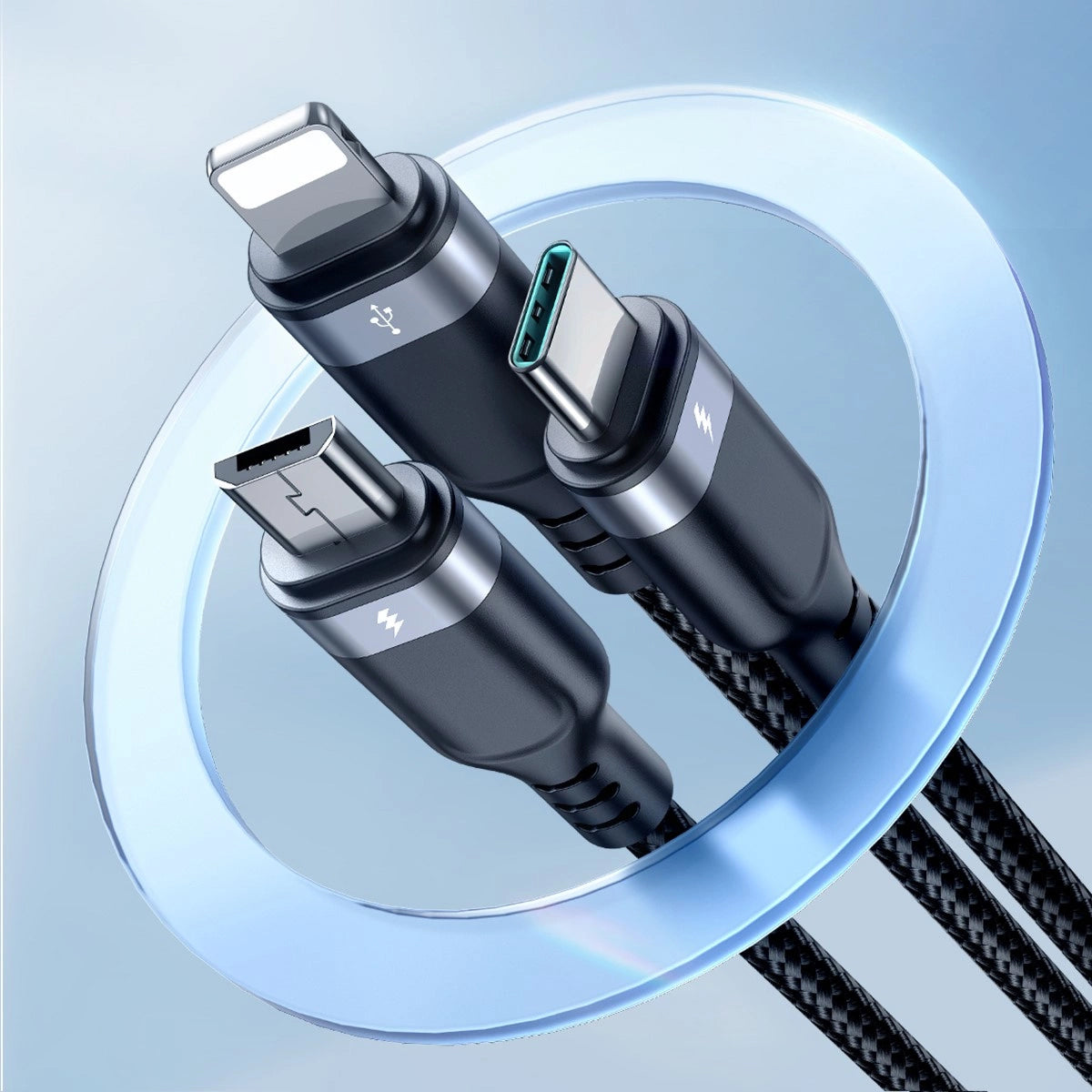 Kabel do ładowania USB-A - Lightning / microUSB / USB-C Joyroom S-A18 3w1, 20W, 1,2m, Czarny