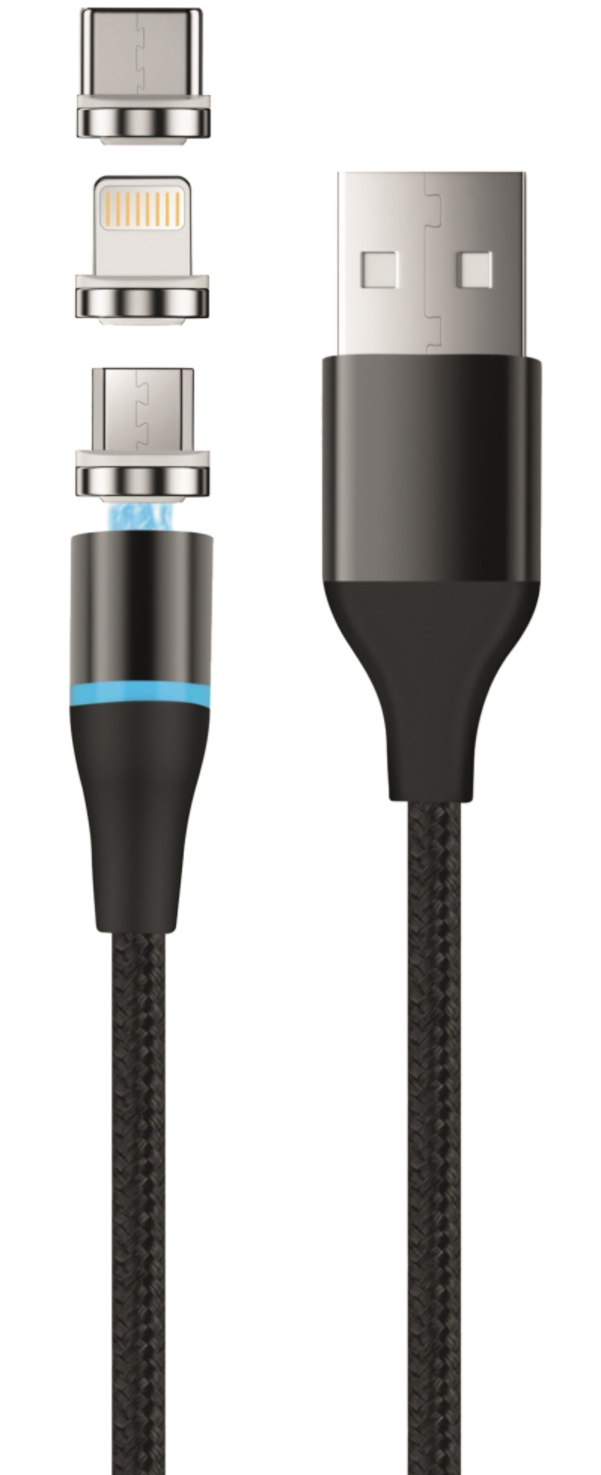 Kabel Ładowania USB-A - Lightning / microUSB / USB-C Setty Magnetic DT 3in1, 12.5W, 1m, Czarny