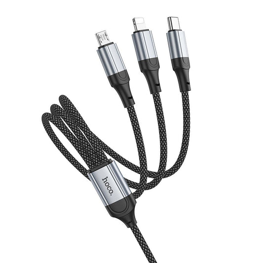 Kabel do ładowania USB-A - Lightning / microUSB / USB-C HOCO X102 3w1, 18W, 1m, Czarny