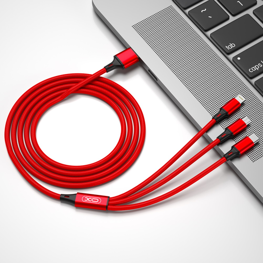 Kabel ładowania USB-A - Lightning / microUSB / USB-C XO Design NB173 3w1, 18W, 1.2m, Czerwony