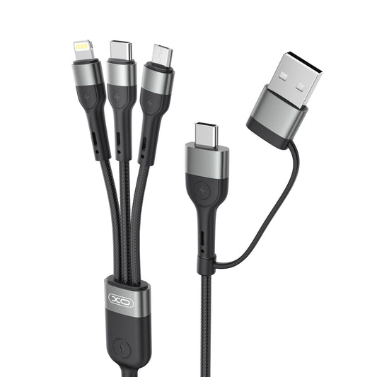 Kabel ładujący USB-A / USB-C - Lightning / microUSB / USB-C XO Design NB254 3w1, 60 W, 1,2 m, czarny