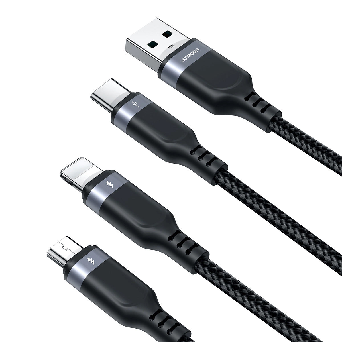 Kabel do ładowania USB-A - Lightning / microUSB / USB-C Joyroom S-A18 3w1, 20W, 1,2m, Czarny
