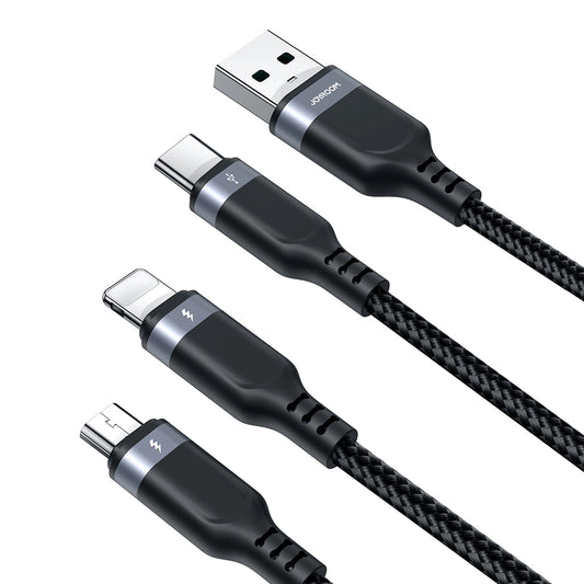 Kabel do ładowania USB-A - Lightning / microUSB / USB-C Joyroom S-A18 3w1, 20W, 1,2m, Czarny