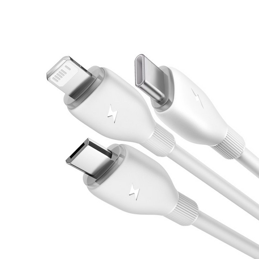 Kabel do ładowania USB-A - Lightning / microUSB / USB-C Baseus Ultra Fast 3w1, 18W, 1,3m, biały P10376303211-00