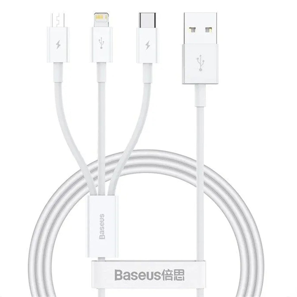 Kabel ładowania USB-A - Lightning / microUSB / USB-C Baseus 3w1, 100W, 1.5m, Biały P10377705213-00