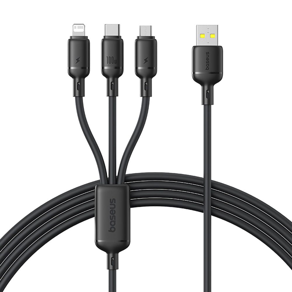 Kabel do ładowania USB-A - Lightning / microUSB / USB-C Baseus Silky 3w1, 100W, 1.5m, Czarny P10377705123-00