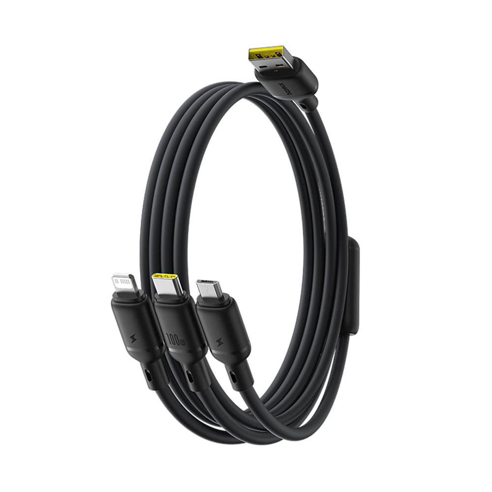 Kabel do ładowania USB-A - Lightning / microUSB / USB-C Baseus Silky 3w1, 100W, 1.5m, Czarny P10377705123-00