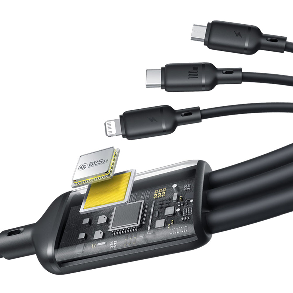 Kabel do ładowania USB-A - Lightning / microUSB / USB-C Baseus Silky 3w1, 100W, 1.5m, Czarny P10377705123-00