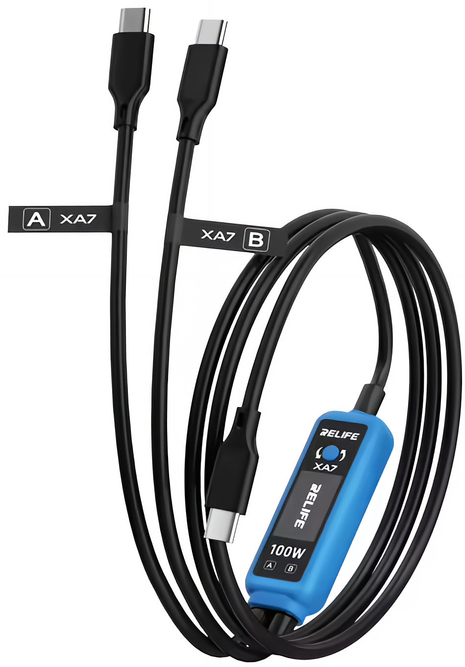 Kabel do ładowania USB-C - 2 x USB-C Relife XA7 Display, 100W, 1,33m, Czarny