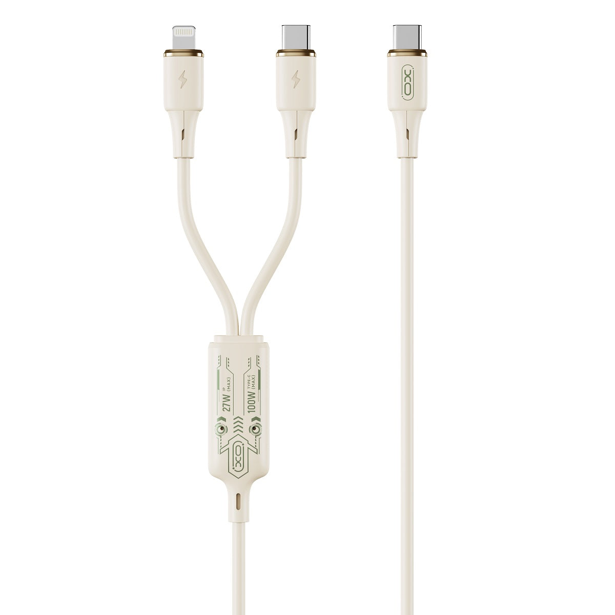 Kabel do ładowania USB-C - Lightning / USB-C XO Design NB-Q262 2w1, 100W, 1,2m, Beżowy