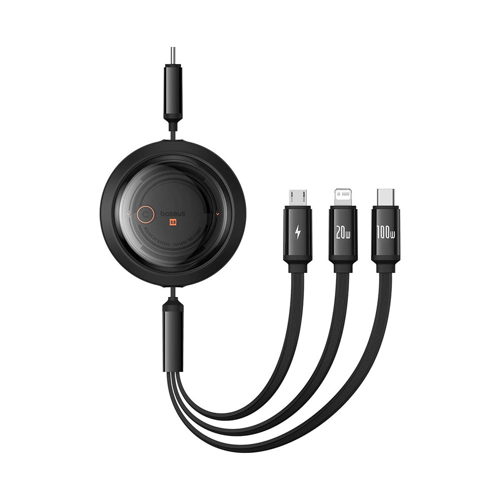 Kabel Ładowania USB-C - Lightning / microUSB / USB-C Baseus Free2Draw Retractable, 100W, 1.1m, Czarny P10368700111-04