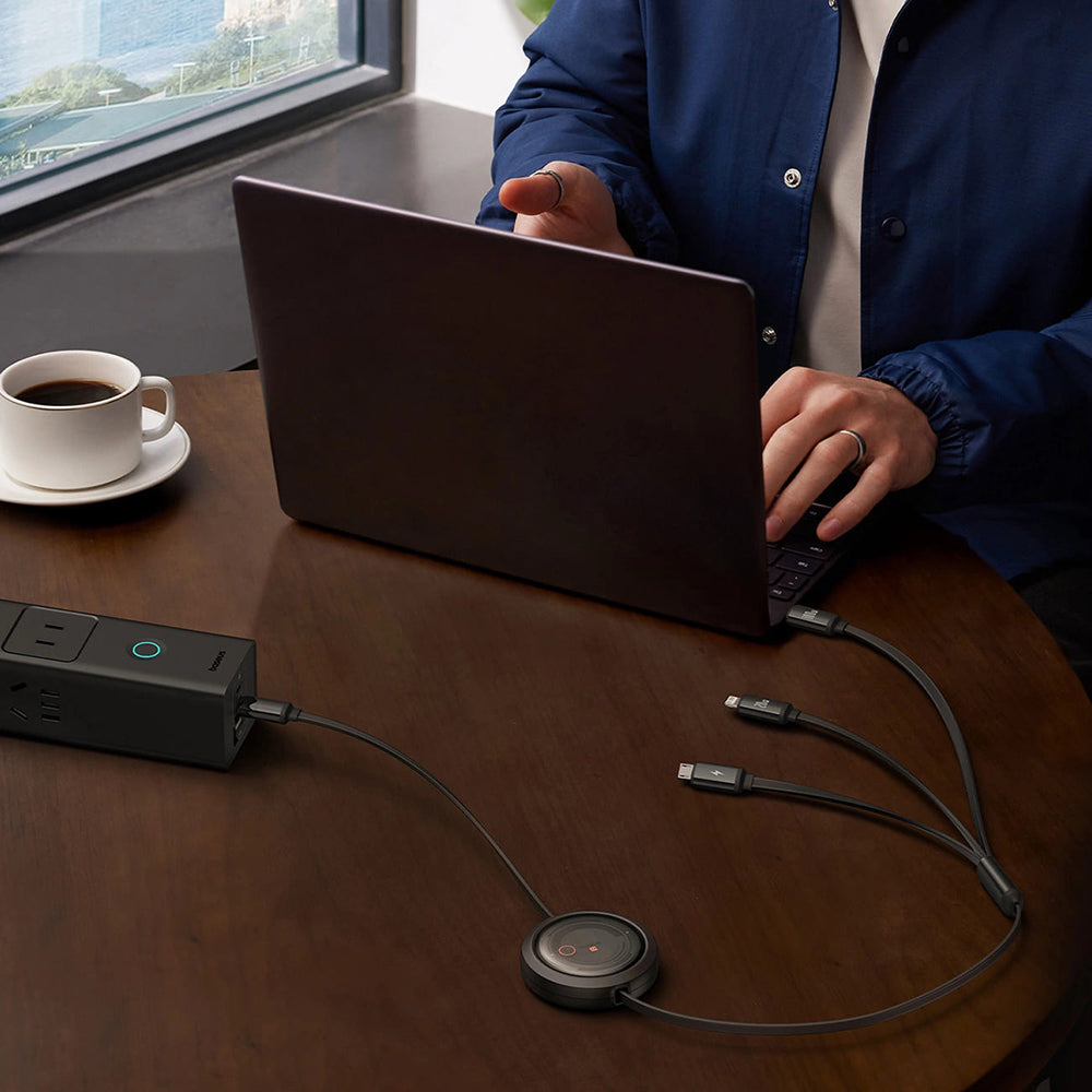 Kabel Ładowania USB-C - Lightning / microUSB / USB-C Baseus Free2Draw Retractable, 100W, 1.1m, Czarny P10368700111-04