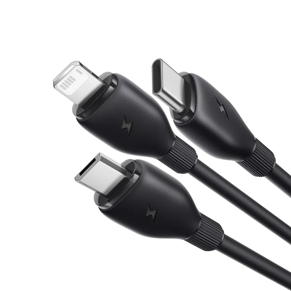 Kabel do ładowania USB-A - Lightning / microUSB / USB-C Baseus Ultra Fast 3w1, 18W, 0,8m, Czarny P10376303121-01