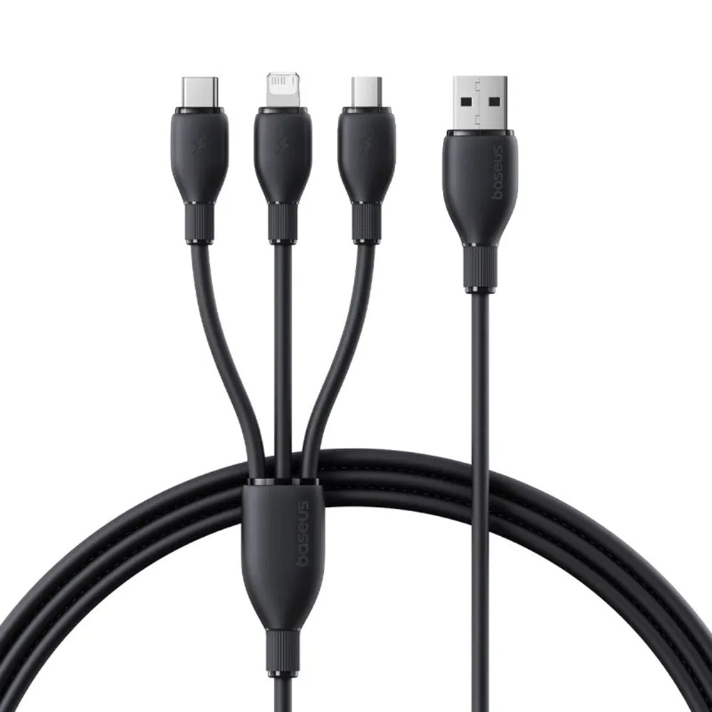 Kabel do ładowania USB-A - Lightning / microUSB / USB-C Baseus Ultra Fast 3w1, 18W, 0,8m, Czarny P10376303121-01