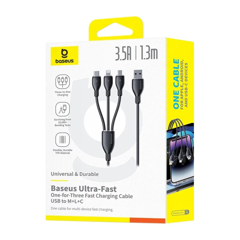 Kabel do ładowania USB-A - Lightning / microUSB / USB-C Baseus Ultra Fast 3w1, 18W, 0,8m, Czarny P10376303121-01