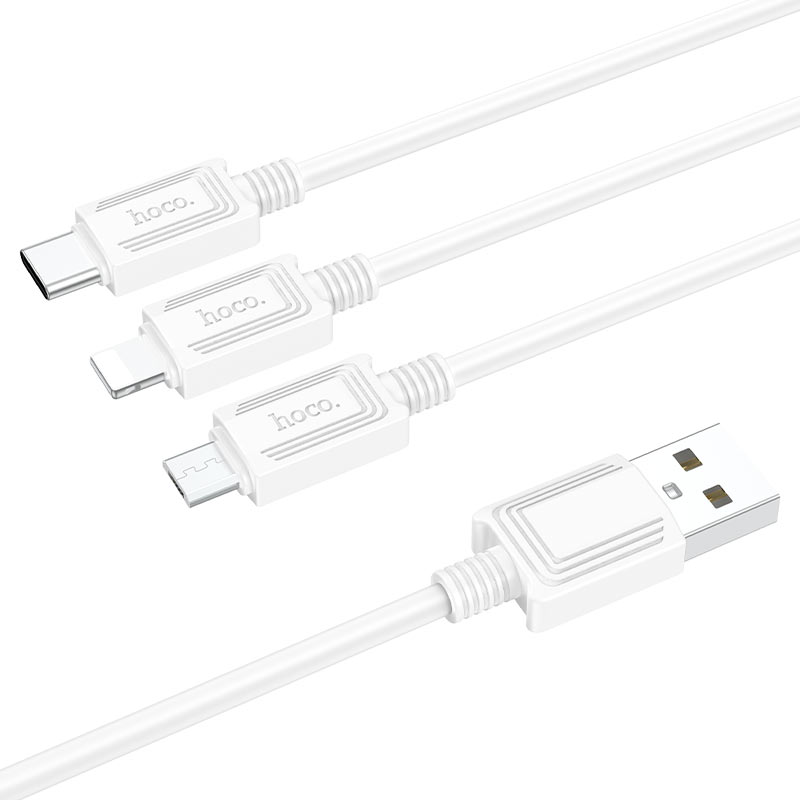 Kabel ładowania USB-A - Lightning / microUSB / USB-C HOCO X74 3w1, 18W, 1m, Biały
