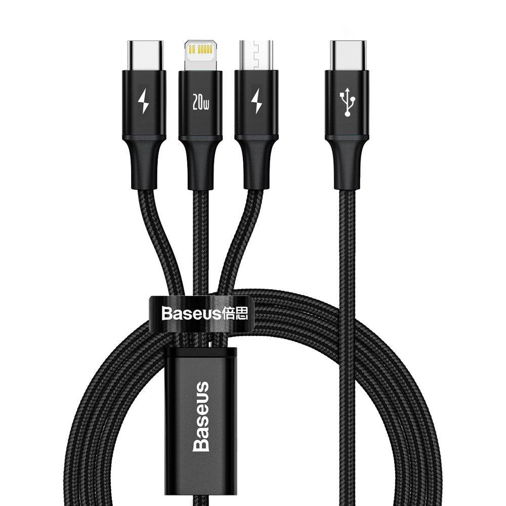 Kabel do ładowania USB-C - Lightning / microUSB / USB-C Baseus Rapid 3w1, 20W, 1,5m, Czarny CAMLT-SC01