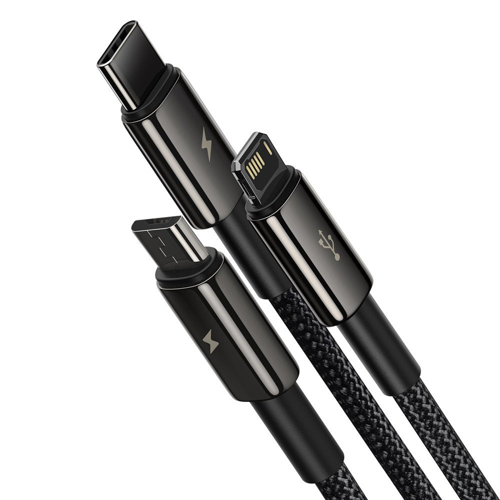 Kabel do ładowania USB-A - Lightning / microUSB / USB-C Baseus Tungsten Gold 3w1, 18W, 1,5m, Czarny CAMLTWJ-01