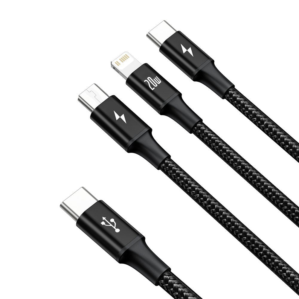Kabel do ładowania USB-C - Lightning / microUSB / USB-C Baseus Rapid 3w1, 20W, 1,5m, Czarny CAMLT-SC01