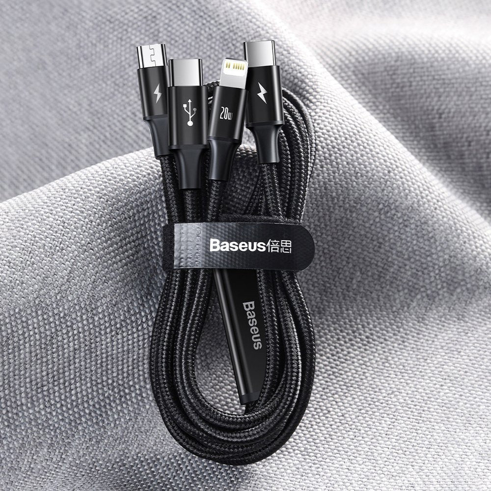 Kabel do ładowania USB-C - Lightning / microUSB / USB-C Baseus Rapid 3w1, 20W, 1,5m, Czarny CAMLT-SC01