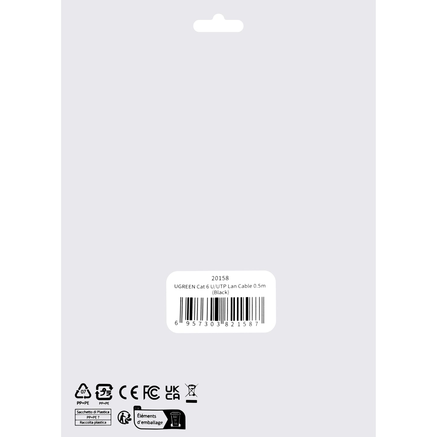 Kabel sieciowy UGREEN NW102, UTP, Cat6, 0.5m, Czarny