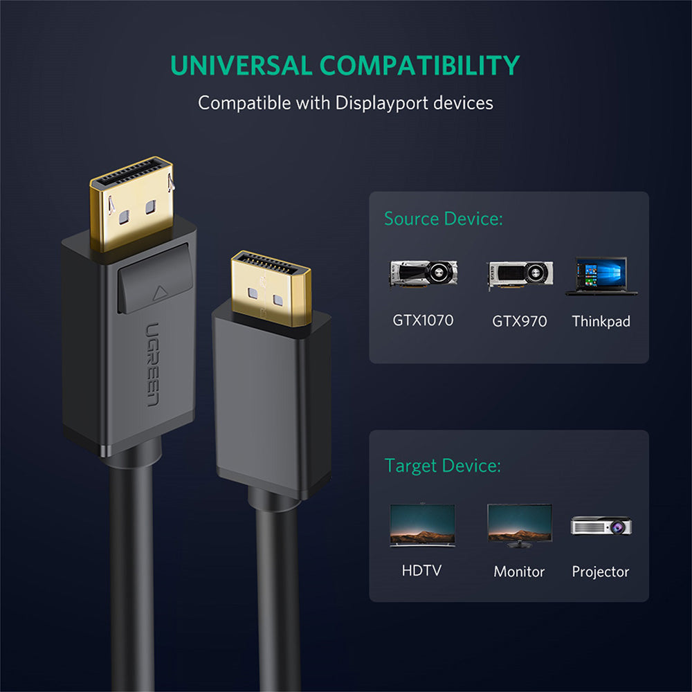 UGREEN DP102 Video Cable, DisplayPort - DisplayPort, 4K, 2m, Black