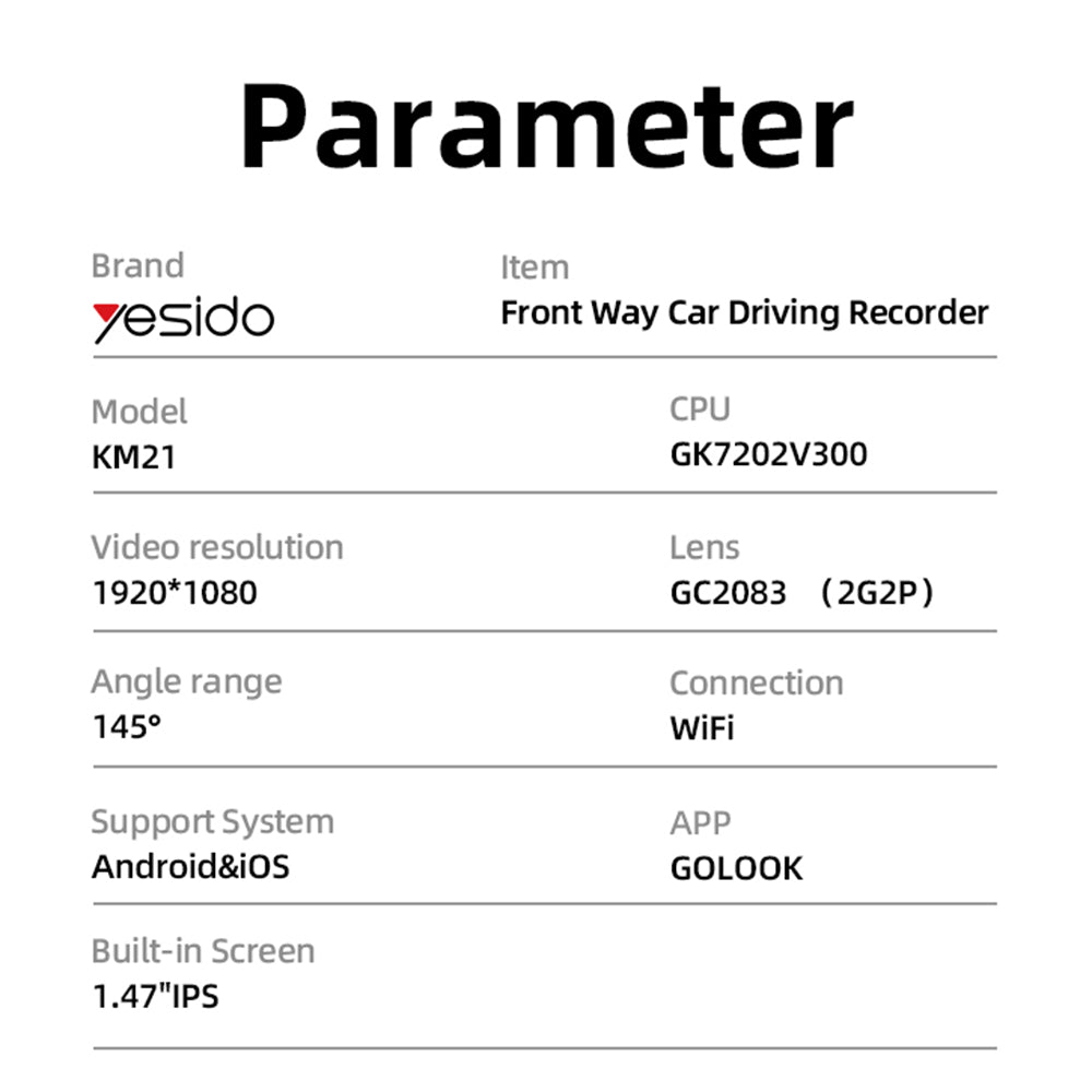 Kamera Samochodowa Yesido KM21, 1080P, Wi-Fi, Wyświetlacz 1.47 cala