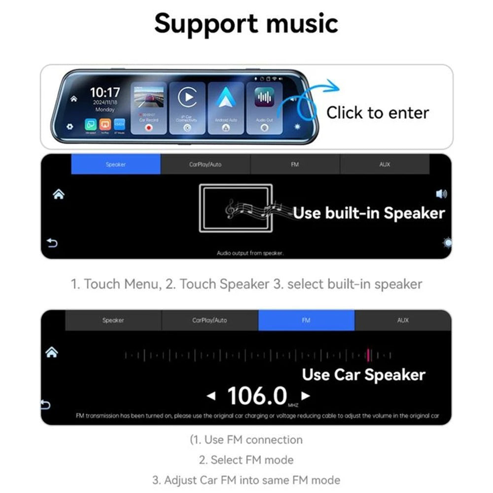 Kamera Samochodowa Yesido KM24 z Carplay / Android Auto, 4K, Wyświetlacz 9.66 cala