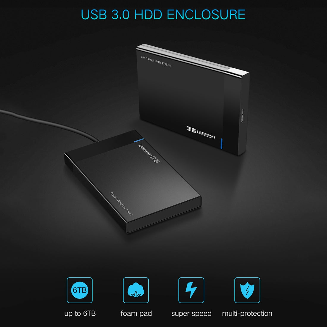 Rack UGREEN US221 dla HDD / SSD SATA 2.5 cala, USB 3.0, Czarny