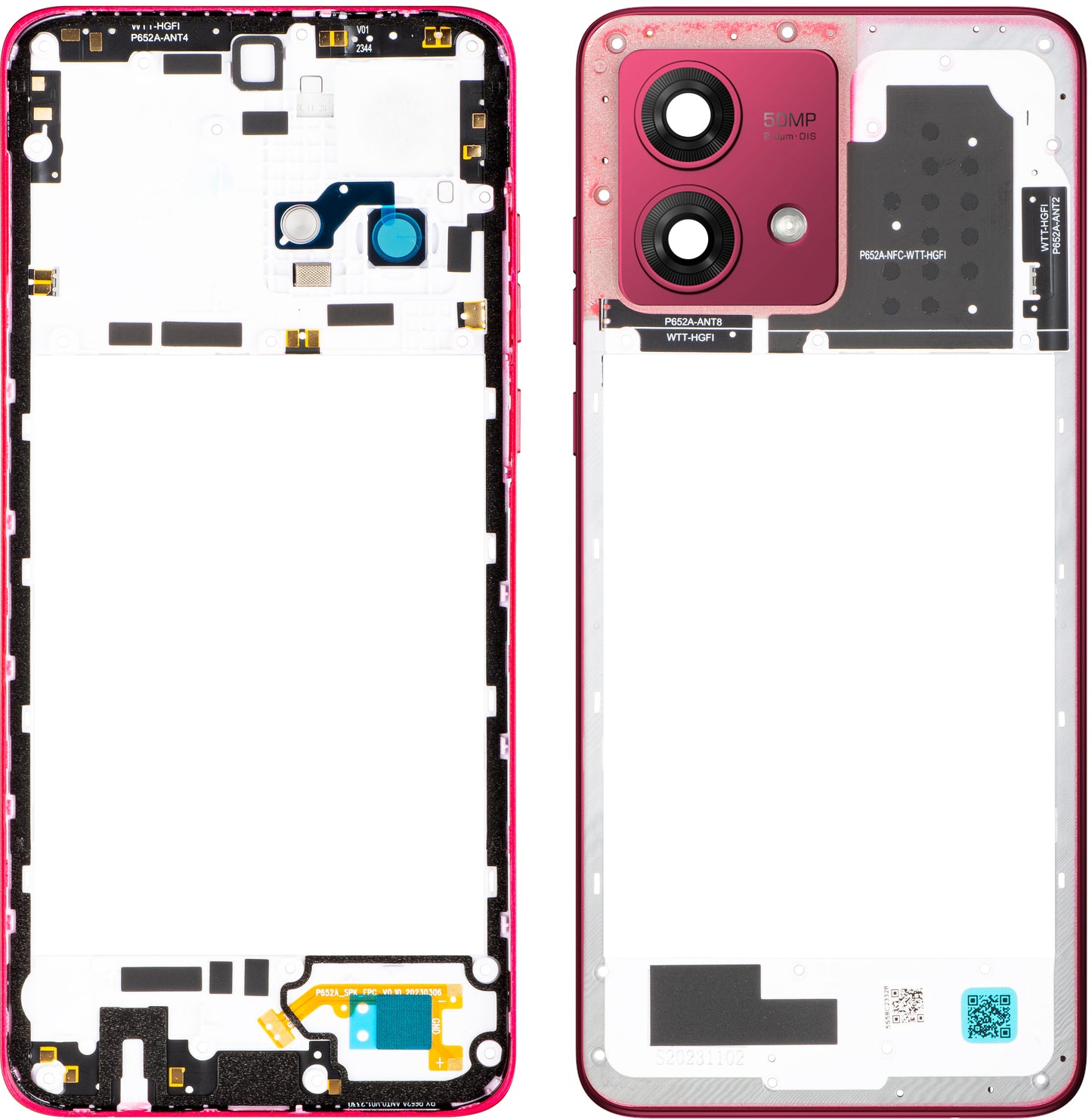 Obudowa Środkowa Motorola Moto G84, Czerwony (Viva Magenta), Service Pack 5S58C23328