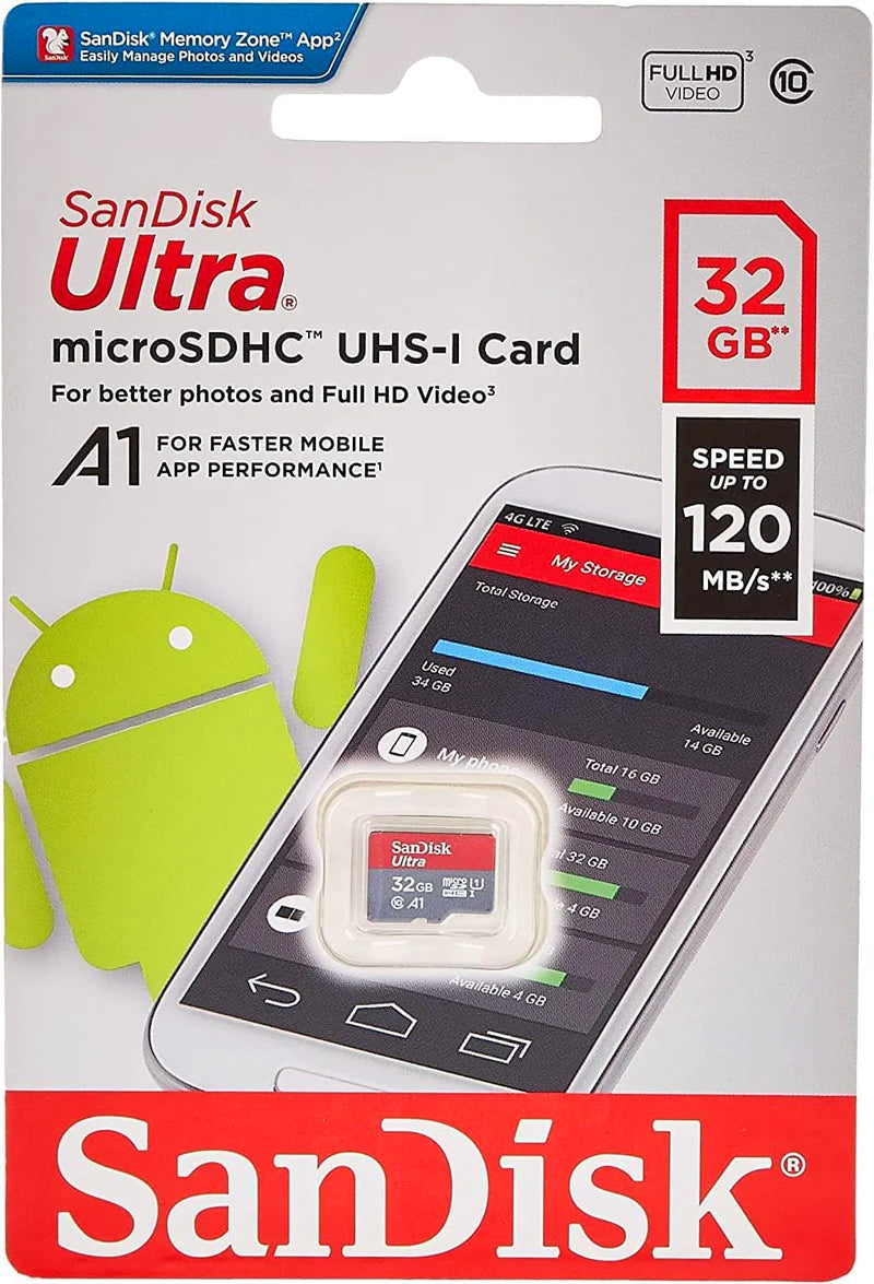 Karta pamięci microSDHC SanDisk Ultra Android A1, 32Gb, Klasa 10 / UHS-1 U1 SDSQUA4-032G-GN6MN