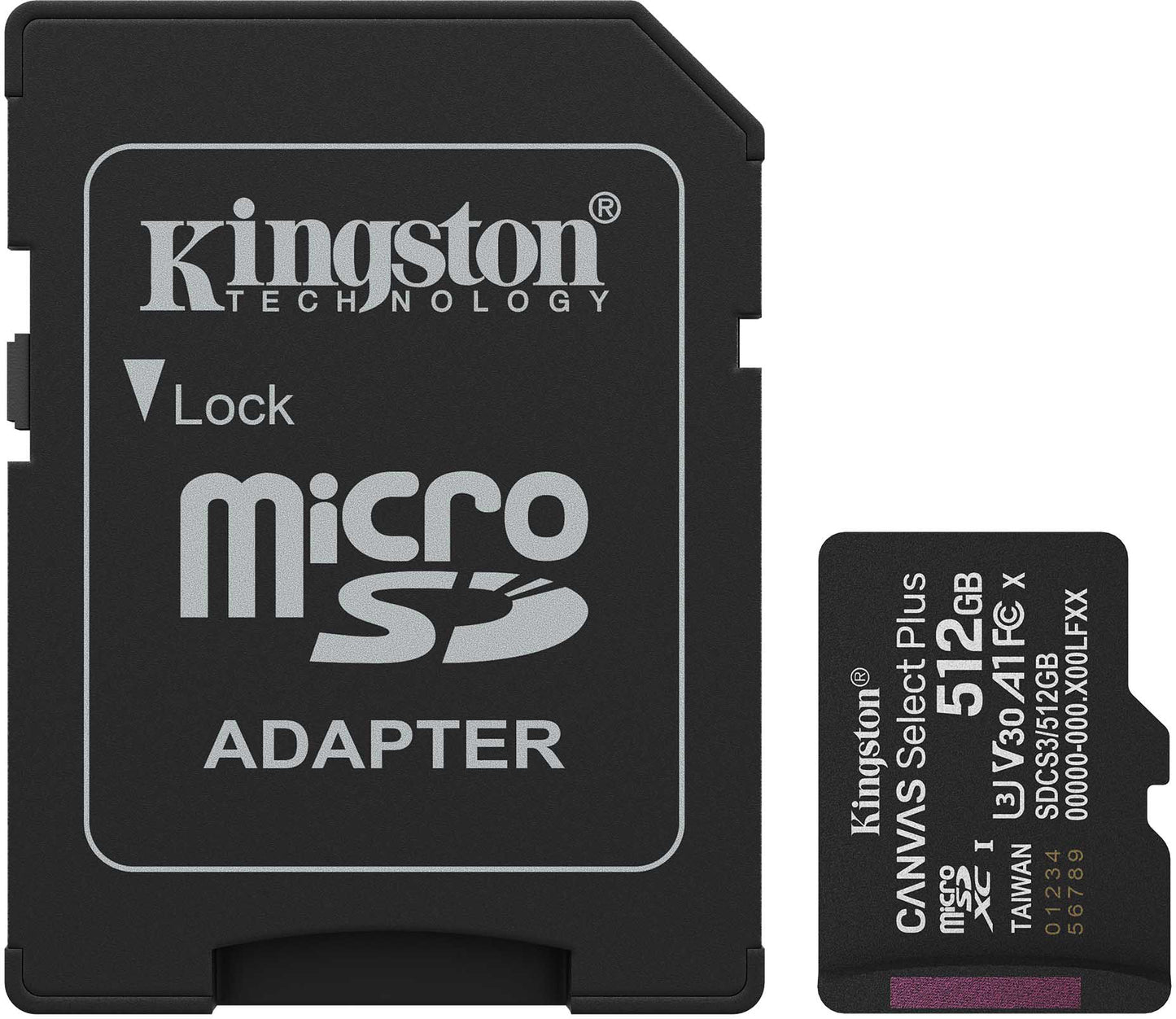 Karta pamięci microSDXC Kingston Canvas Select Plus Android A1, 512Gb, Klasa 10 / UHS-1 U3, Z adapterem SDCS3/512GB