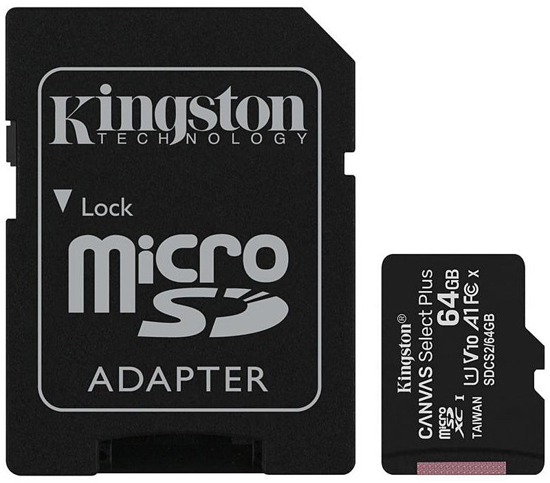 Karta pamięci microSDXC Kingston Canvas Select Plus Android A1, 64Gb, Klasa 10 / UHS-1 U1, z adapterem SDCS2/64GB