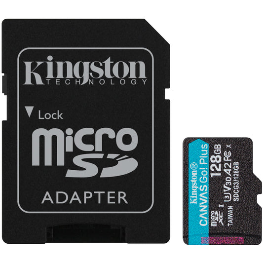 Karta pamięci microSDXC Kingston Canvas Go Plus, 128 GB, klasa 10 / UHS-1 U3, z adapterem SDCG3/128 GB