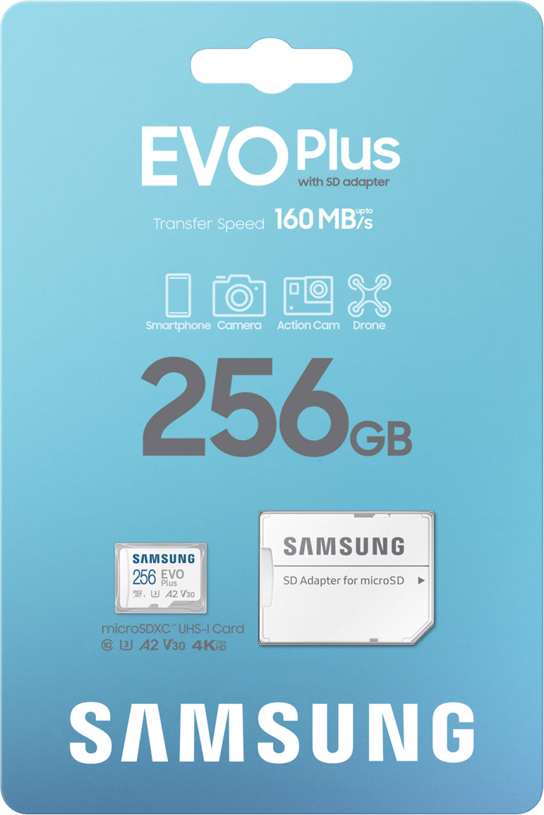 Karta pamięci microSDXC Samsung Evo Plus, 256Gb, Klasa 10 / UHS-1 U3, Z adapterem MB-MC256SA/EU