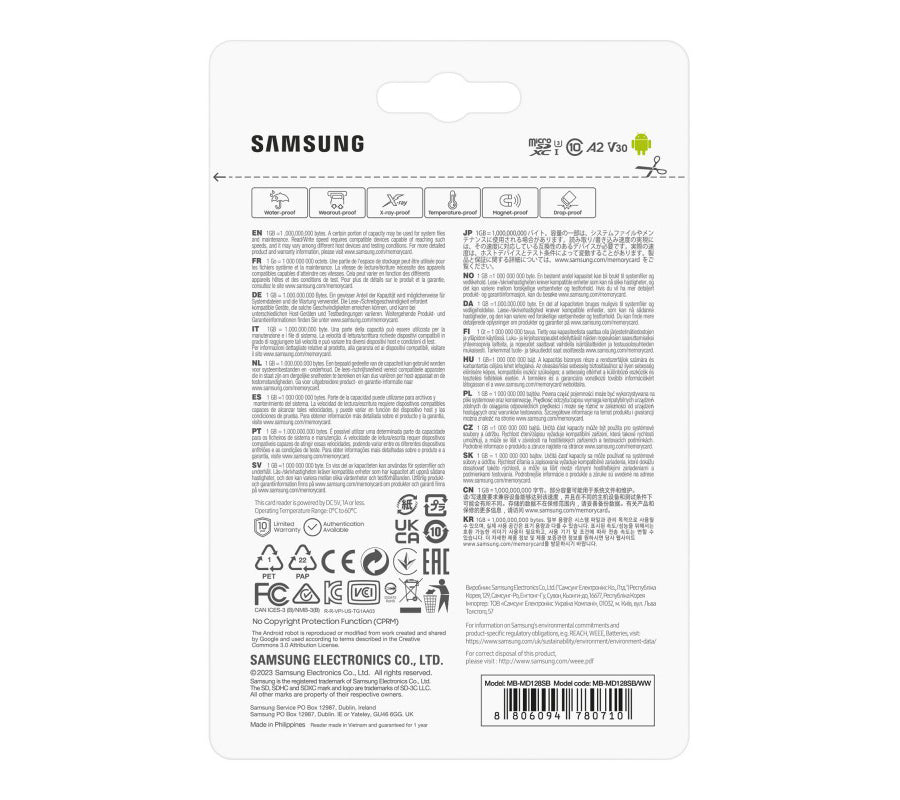Karta pamięci microSDXC Samsung PRO Plus, 128Gb, Klasa 10 / UHS-1 U3, z czytnikiem kart MB-MD128SB/WW