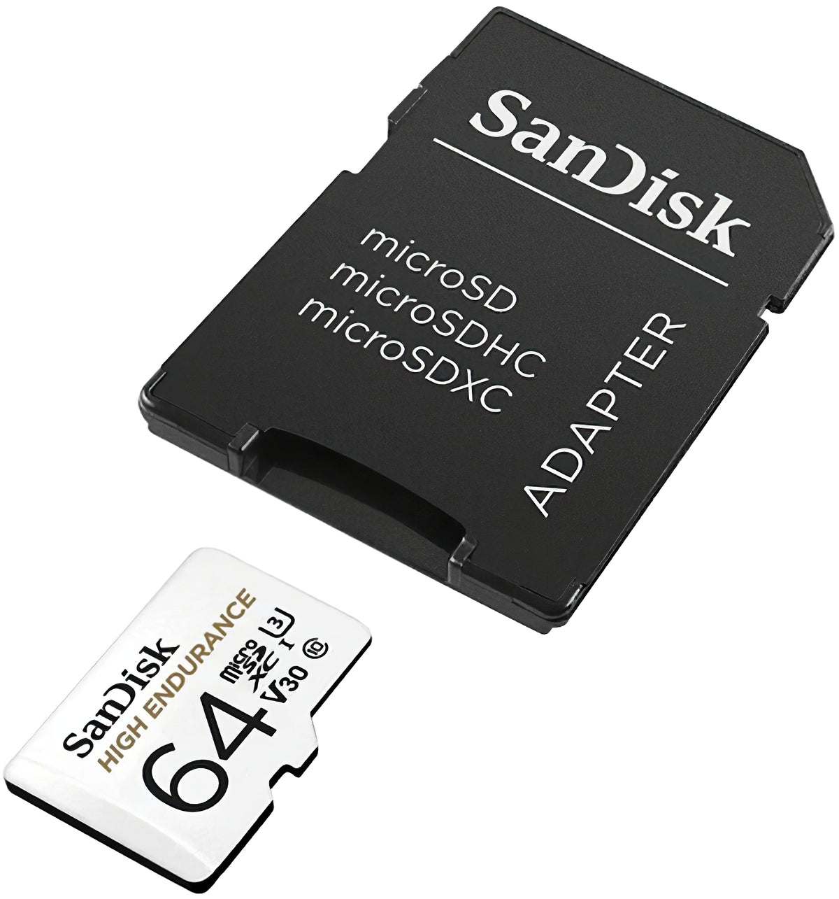 Karta pamięci microSDXC SanDisk High Endurance, 64Gb, Klasa 10 / UHS-1 U3, Z adapterem SDSQQNR-064G-GN6IA