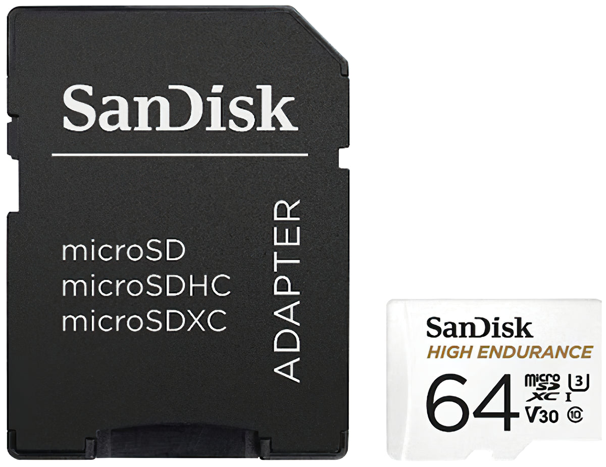 Karta pamięci microSDXC SanDisk High Endurance, 64Gb, Klasa 10 / UHS-1 U3, Z adapterem SDSQQNR-064G-GN6IA