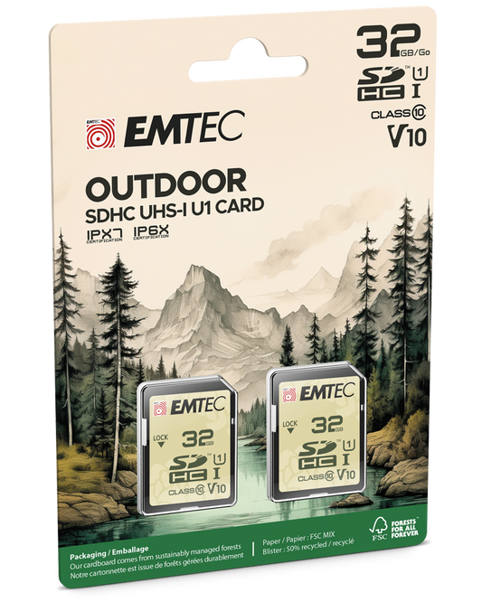 Karta pamięci SDHC Emtec Rugged Outdoor, 32Gb, Klasa 10 / UHS-1 U1, Zestaw 2 sztuki ECMSD32GHCU1ORP2