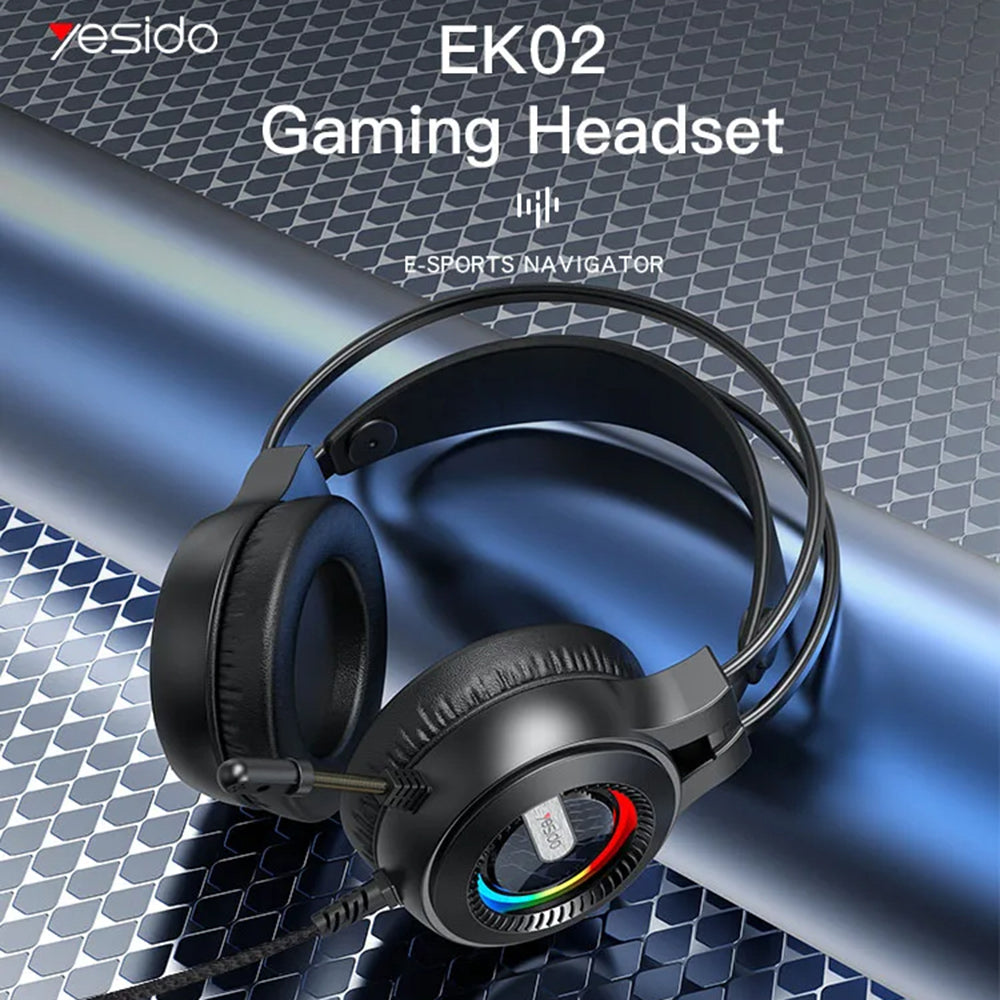 Słuchawki Gamingowe 3.5mm Yesido EK02, RGB, 2.2m, Czarne