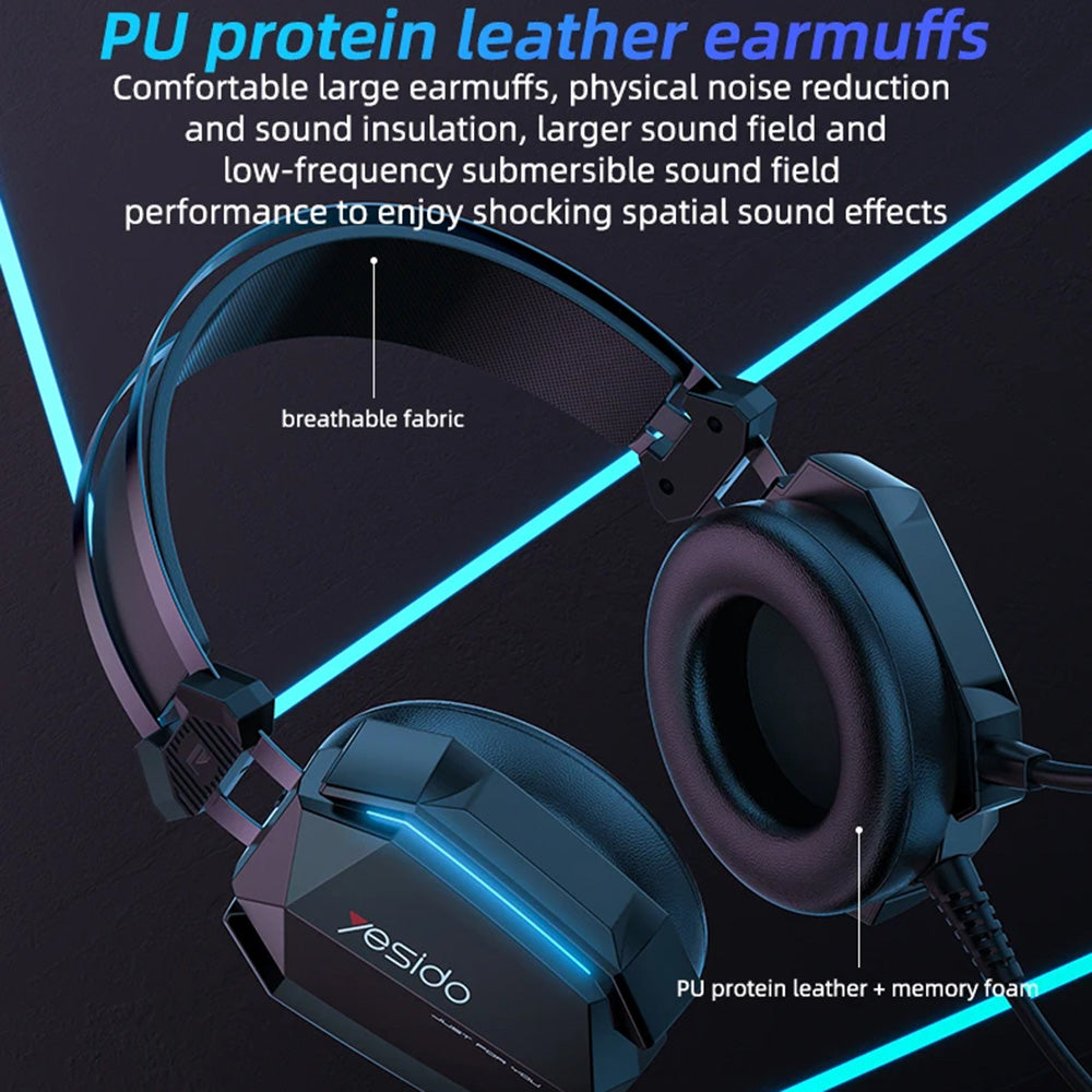 Słuchawki Gamingowe 3.5mm Yesido EK03, RGB, 2m, Czarne