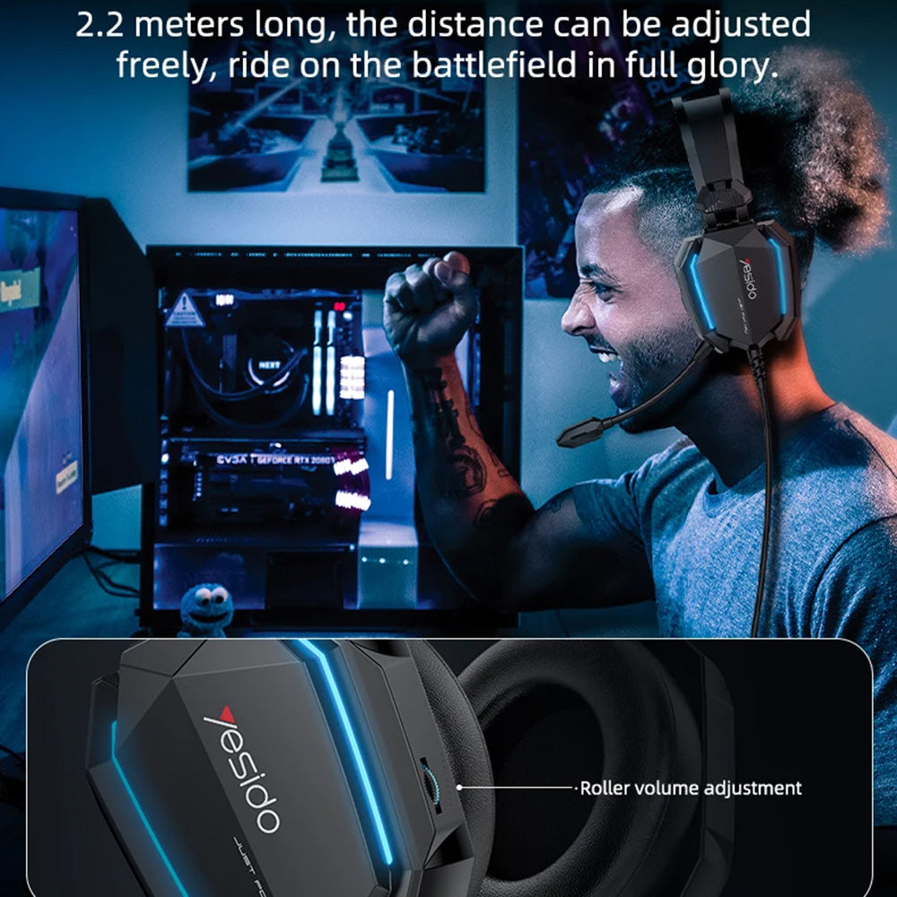 Słuchawki Gamingowe 3.5mm Yesido EK03, RGB, 2m, Czarne