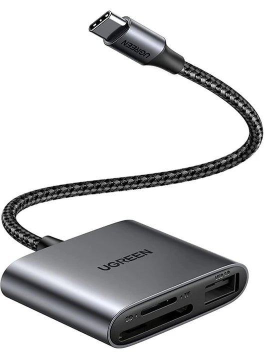 Czytnik kart USB-C UGREEN CM387, USB-A - SD - microSD, Czarny