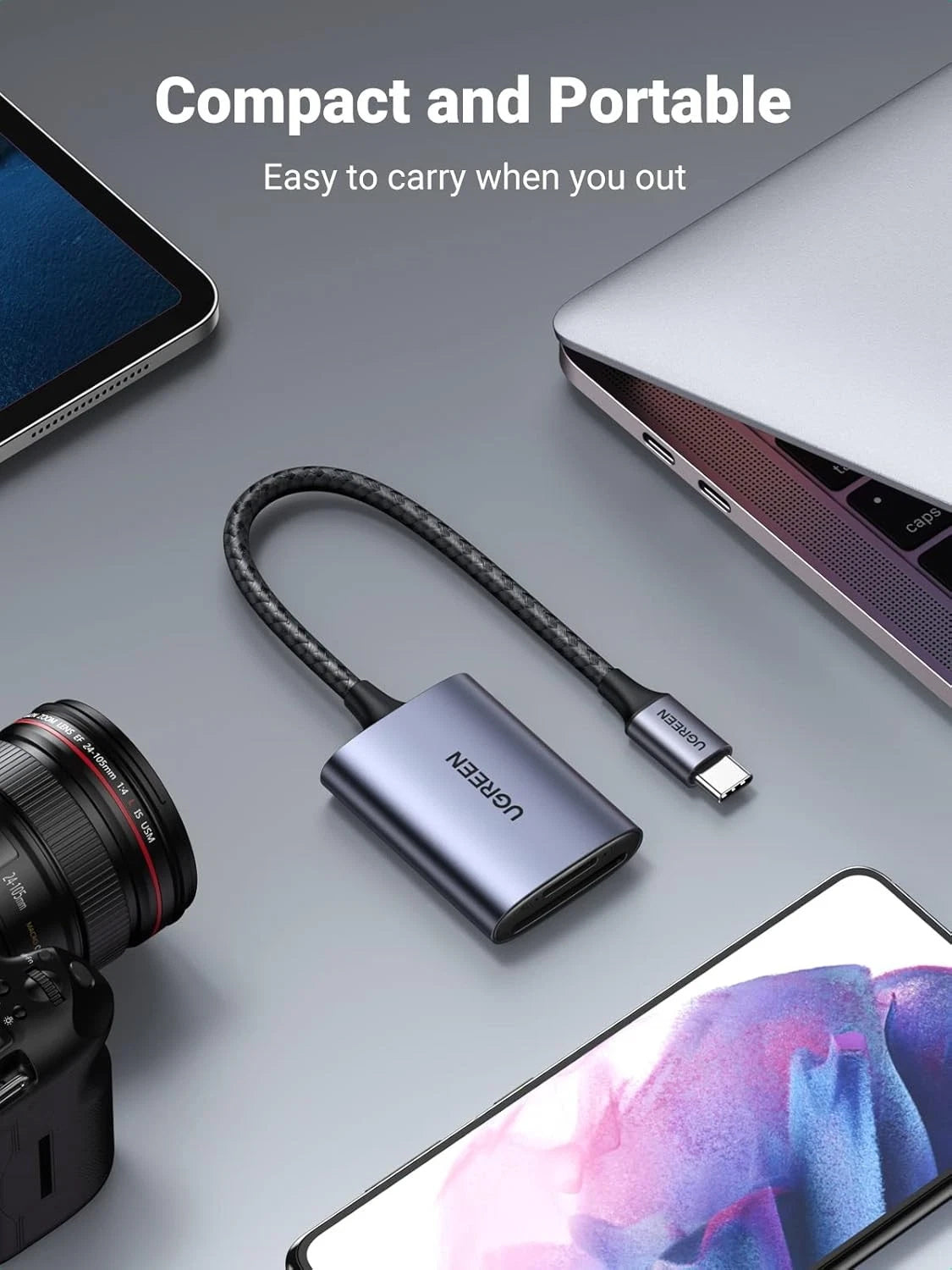 Czytnik kart USB-C UGREEN CM401, SD - microSD, Szary
